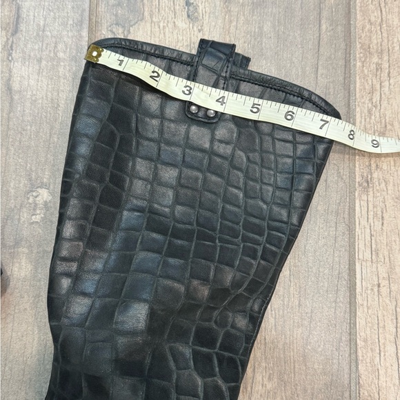 Born Lewis black croc embossed leather double buckle heeled boots - Picture 12 of 15